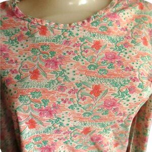 Vintage 1970s Wild Print Top T-shirt Womens Medium Nylon Stretch Green/Orange